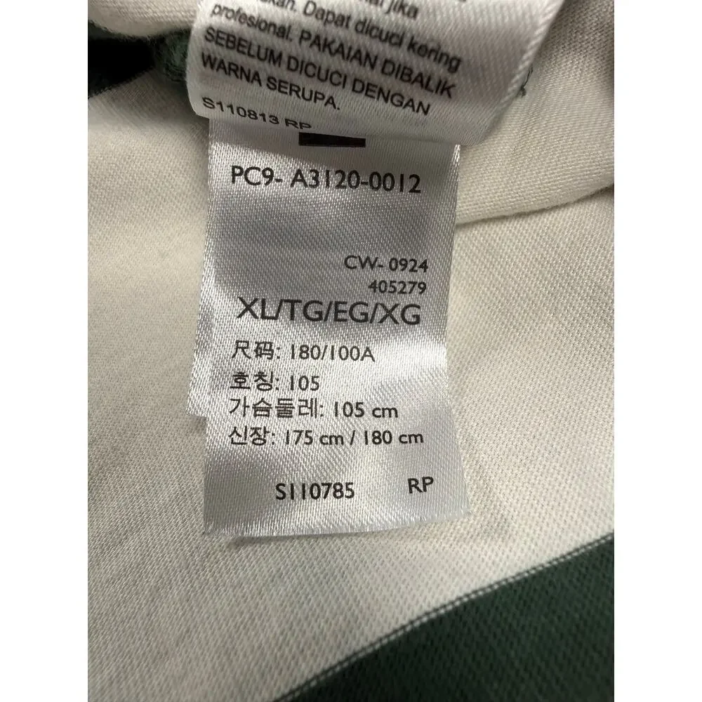 Levi’s Rugby Shirt Men’s XL Green White Stripe Relaxed Fit Long Sleeve Polo